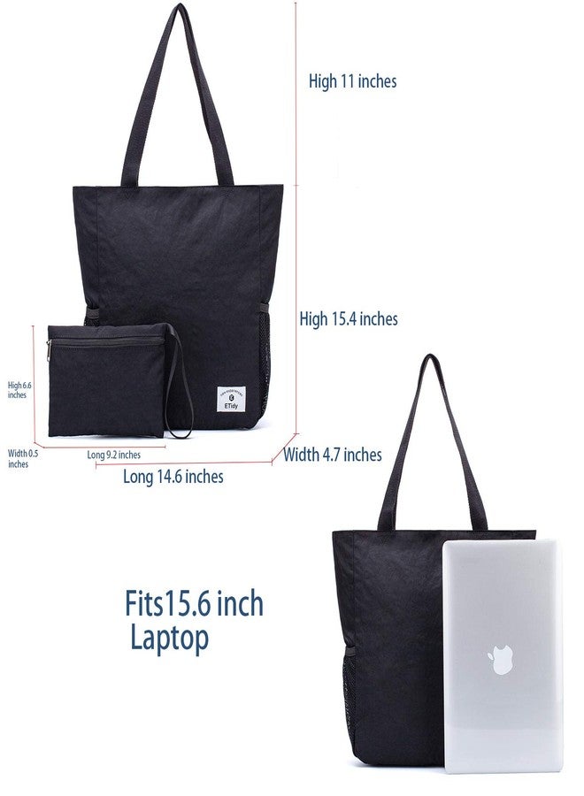 ETidy Large Capacity Foldable Tote Bag With Zipper Water-resistant Sandproof Women Beach Bag Handbag Gym Bag Travel Shopping Bag(Black) - Image 3